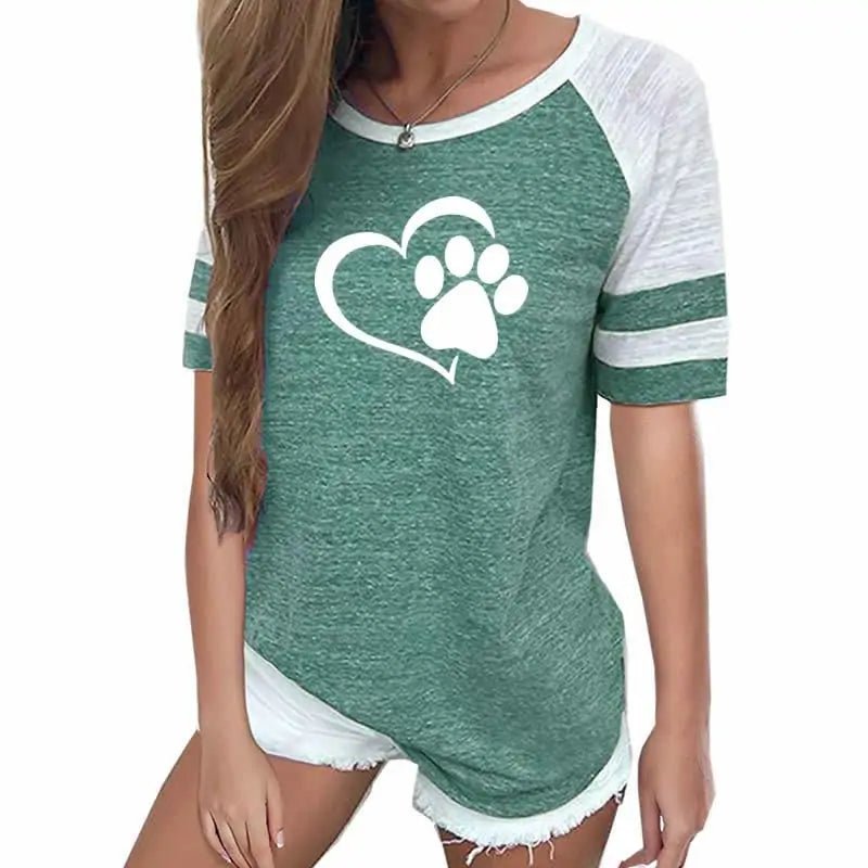 Dog Paw Print T-shirt Top for Woman - Furry Family Faves