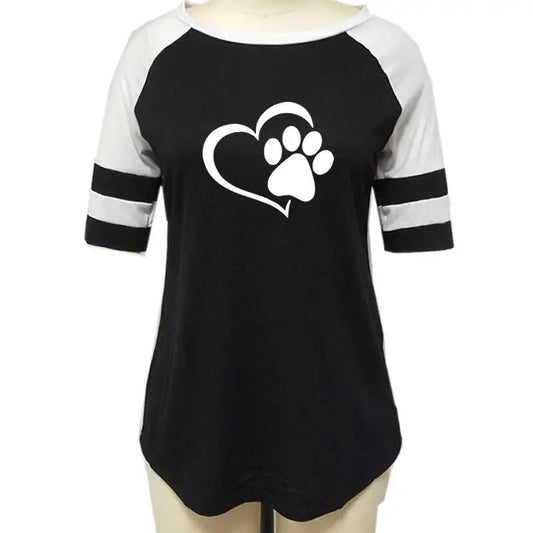 Dog Paw Print T-shirt Top for Woman - Furry Family Faves