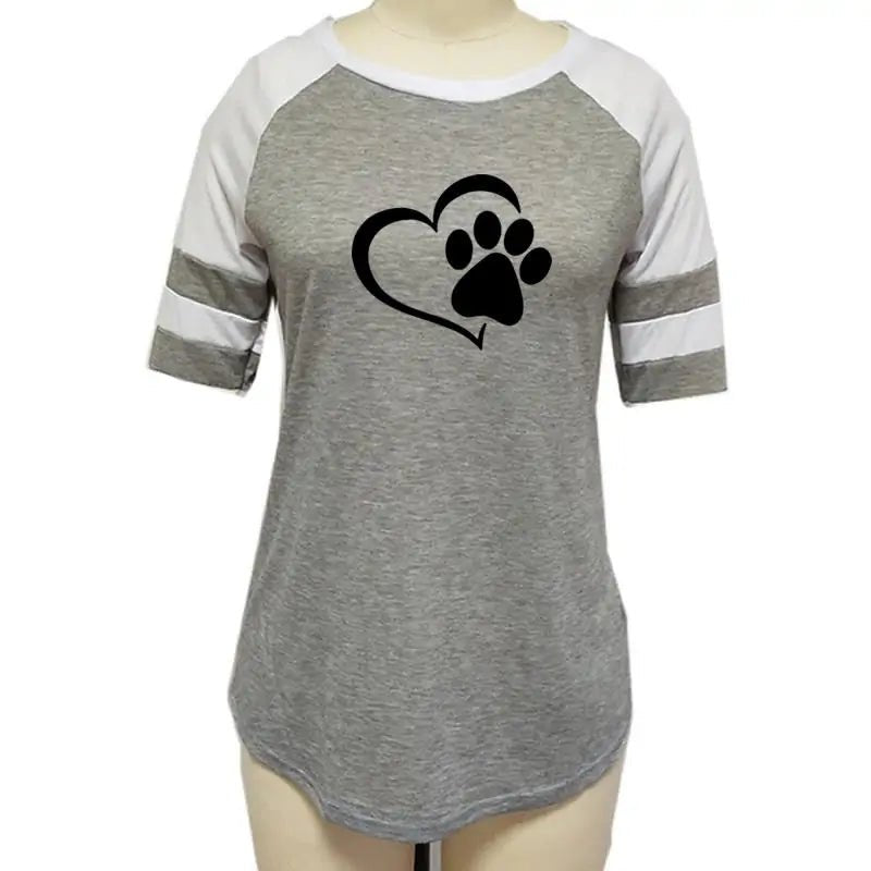 Dog Paw Print T-shirt Top for Woman - Furry Family Faves