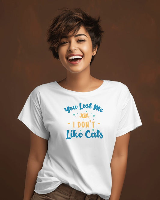 Premium Unisex Crewneck T-shirt - You Lost Me at I Don't Like Cats - Furry Family Faves