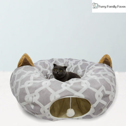 Warm and Cozy Pet Tunnel with Fuzzy Toy for Small Pets - Furry Family Faves