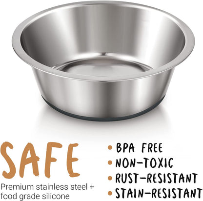 Deep Stainless Steel Anti-Slip Dog Bowls, 2 Pack, 3 Cups - Furry Family Faves