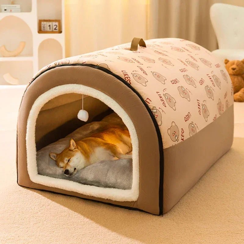 Luxury Dog House with Cozy Mat: Detachable, Washable, and Deep Nest Bed - Furry Family Faves