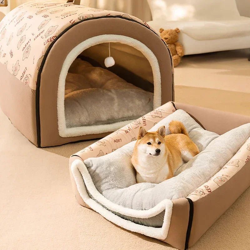 Luxury Dog House with Cozy Mat: Detachable, Washable, and Deep Nest Bed - Furry Family Faves