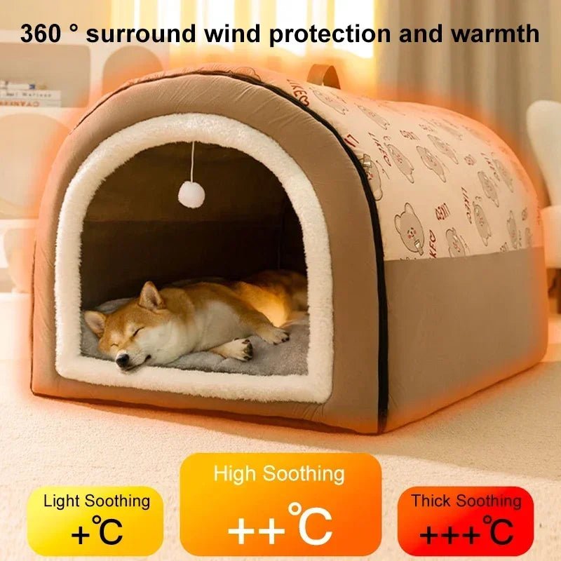 Luxury Dog House with Cozy Mat: Detachable, Washable, and Deep Nest Bed - Furry Family Faves