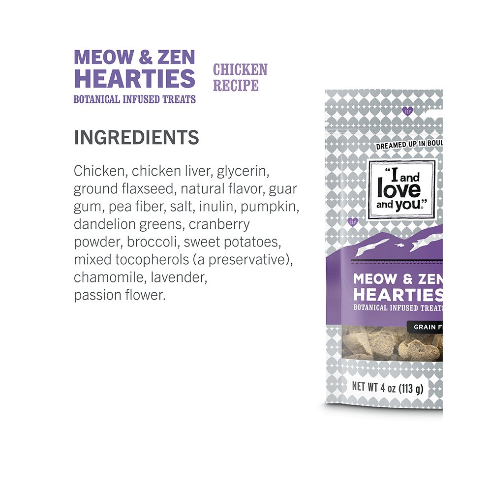 Meow and Zen Hearties Cat Treats, Chicken, Calming, 4Oz Bag - Furry Family Faves