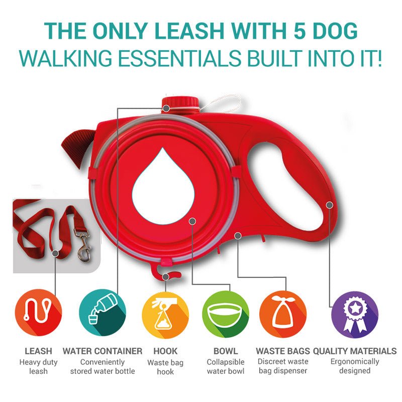 Multifunctional Water and Bag Dispenser Leash - Furry Family Faves