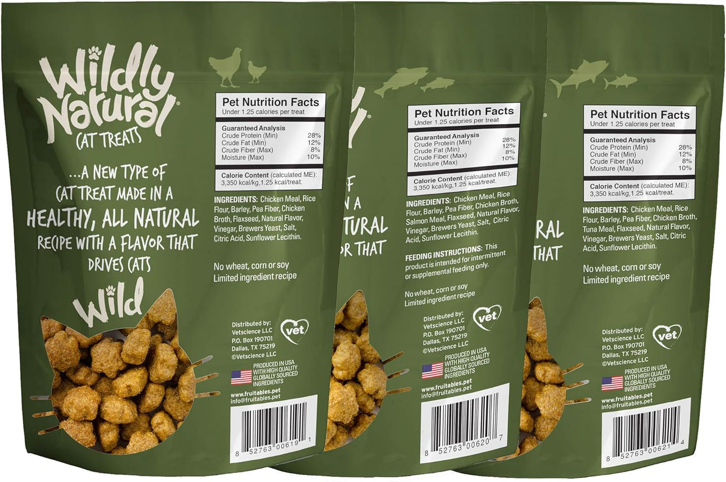 Wildly Natural Cat Treat Variety Pack with Chicken, Tuna and Salmon, 3 Pack - Furry Family Faves